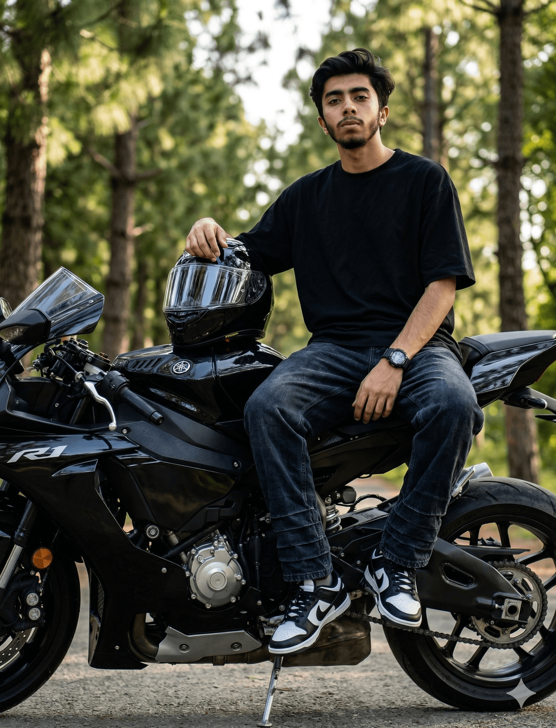 Aesthetic Man Sitting on Sports Bike
