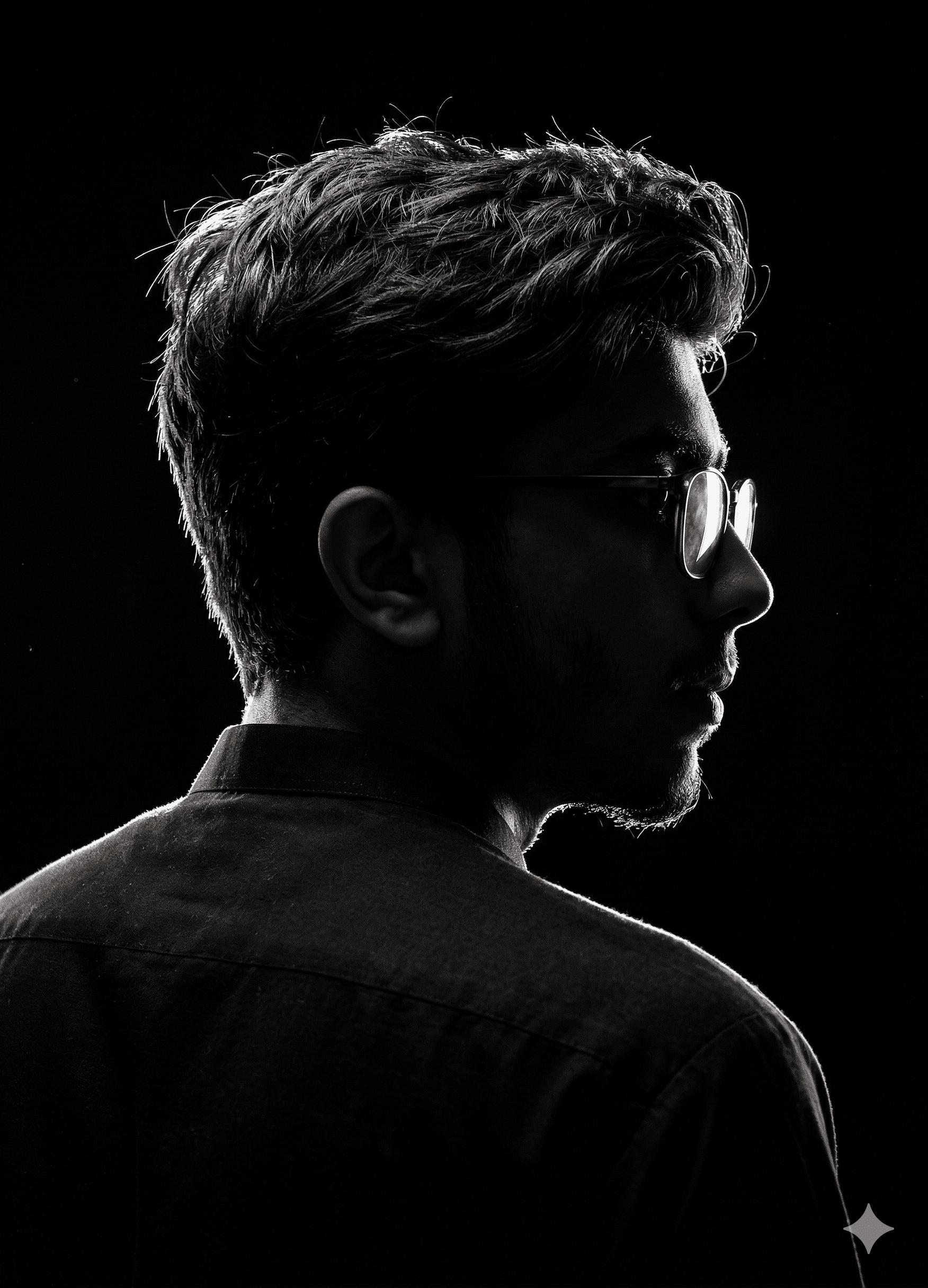 low-key portrait of a young man in side profile