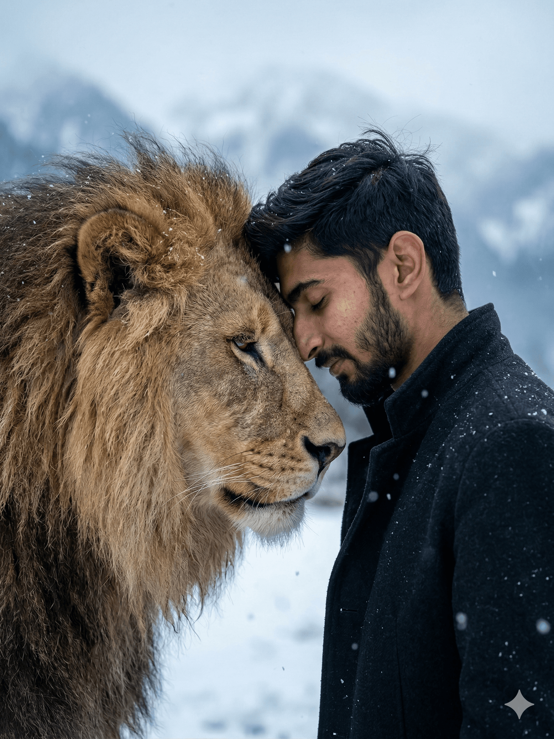 Man with A Lion In Nature