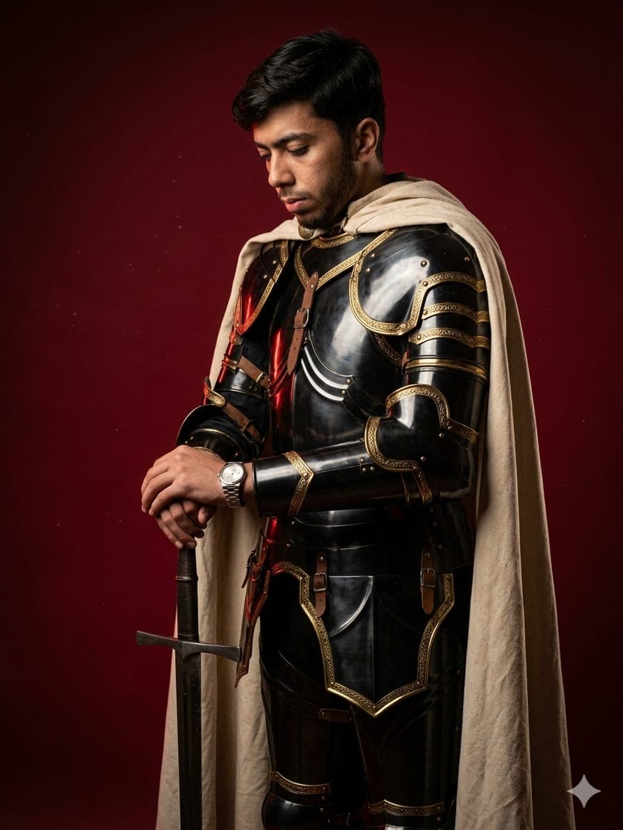 Man in Warrior Uniform with Sword